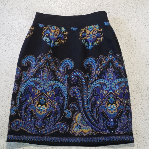2P Lands End Wool Pencil ALine Paisley Skirt - Picture 4 of 8